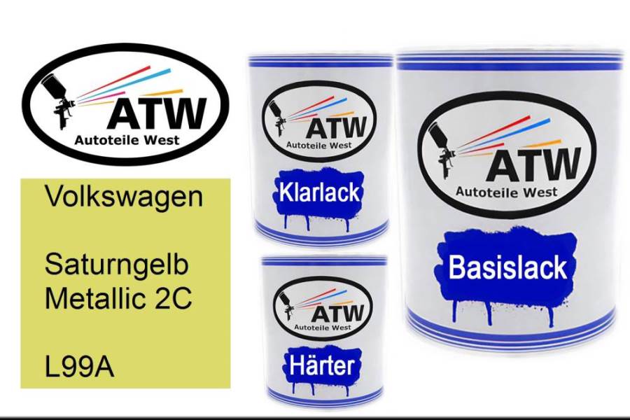 Volkswagen, Saturngelb Metallic 2C, L99A: 1L Lackdose + 1L Klarlack + 500ml Härter - Set, von ATW Autoteile West.